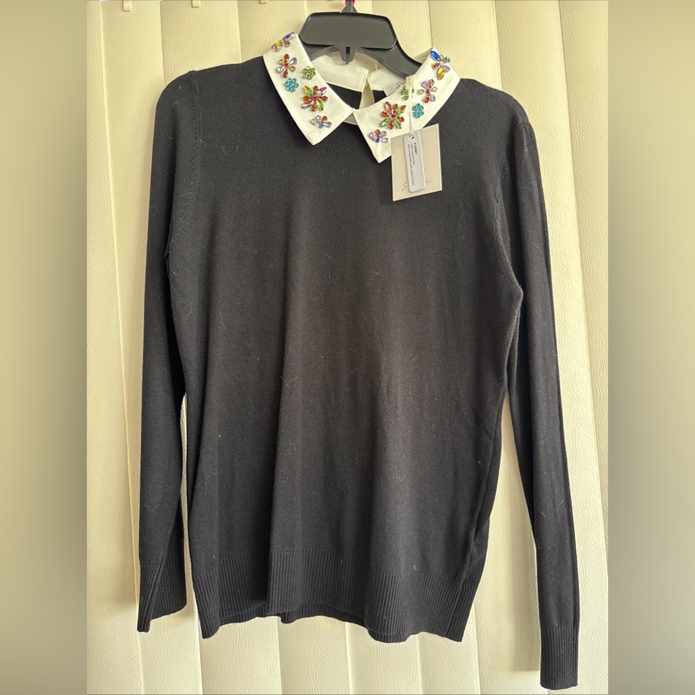 Sioni milano Black Sweater With Bejeweled Collar